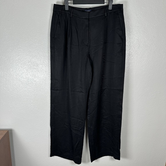 J.CREW Pants - J Crew Wide Leg Pleated Twill Trousers Pants Womens Size 12 Black Tencel Lyocell